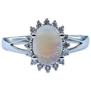 Glowing Opal and White Diamond Ring