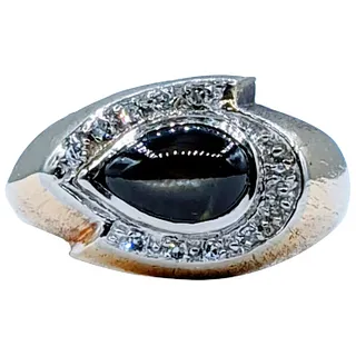 Striking Black Star Sapphire & Diamond Ring
