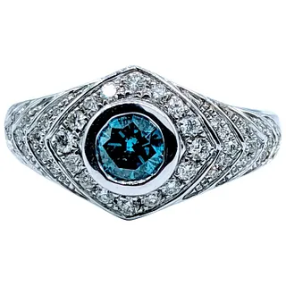 3/4ctw Blue & White Diamond Cocktail Ring