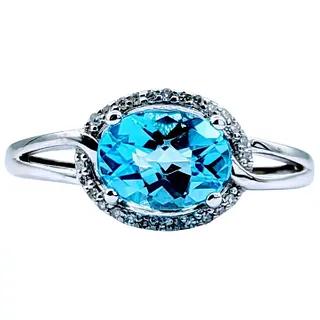 Bright 8x6 Blue Topaz & Diamond Ring