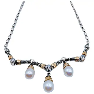 Retired Lagos Pearl And Diamond Necklace SS/18K