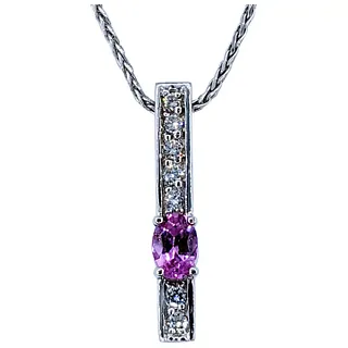 Bright Pink Sapphire & Diamond Pendant Necklace