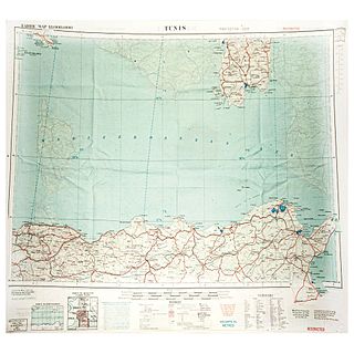 MAPA DE ESCAPE Y EVASIÓN. Inglaterra, 1953.  Impreso en seda.  Con territorios de Marsella y Túnez. | MAPA DE ESCAPE Y EVASIÓN. England, 1953. Printed