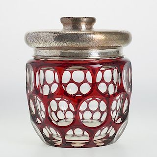 Nice American cranberry glass, sterling humidor