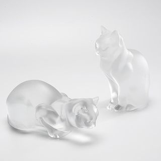 (2) Lalique frosted crystal figures of cats