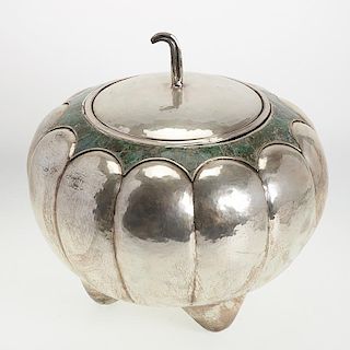 Emilia Castillo malachite inlaid silver plate jar