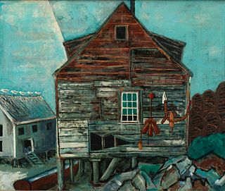 Ernest Fiene - "Lobster House, Monhegan Island" c. 1950