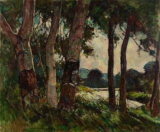 William Lester Stevens - "Birches on Route 2, Shelburne Falls" c. 1960