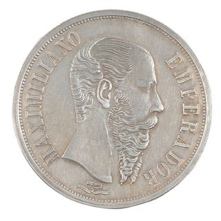 AJ - Navalón - Ocampo - Spiritu. Un Peso, Maximiliano Emperador. México, 1866. Expedida en Guanajuato. Plata, 37 mm.