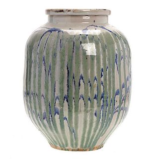 Large Japanese drip glaze earthenware vase