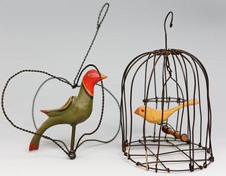 Two Folk Art Bird in Cages
