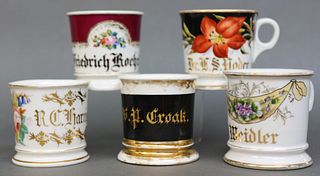 Five Porcelain Shaving Mugs