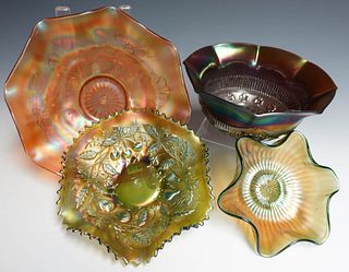 Four Carnival Glass Bowls