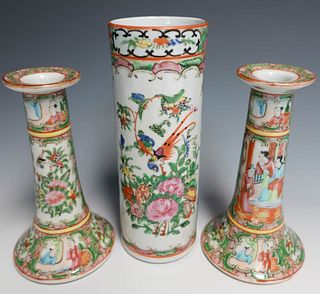 Chinese Porcelain Candlesticks and Vase