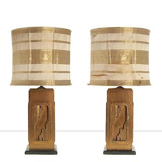 Large pair James Mont gilded wood table lamps