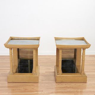 Pair James Mont lacquered end tables