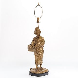 Japanese bronze figural lamp, poss. James Mont