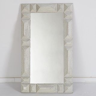 White painted Tramp Art mirror