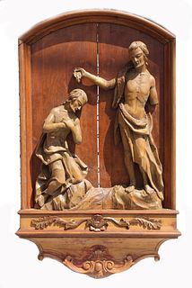 Antique European Carved Wood Figure Baptizing