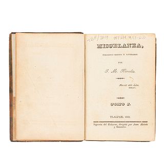 Heredia, José María. Miscelánea, Periódico Crítico y Literario. Tlalpam, 1829. Números 1 - 8. Ex Libris de Juan Luis Bribiesca.