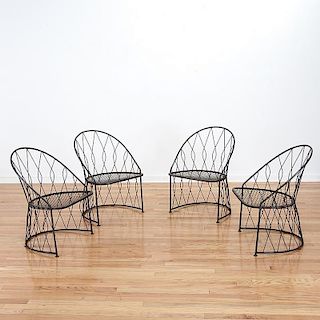 Set (4) Jean Royere style wrought iron chairs