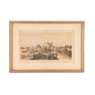 Castro, Casimiro - Campillo, Juan. San Antonio Chimalistaca. Entrada de Sn. Ángel. México, 1869. Litografía a color. Enmarcada.