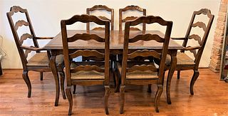 Country French Dining Room Table with Rush Seats