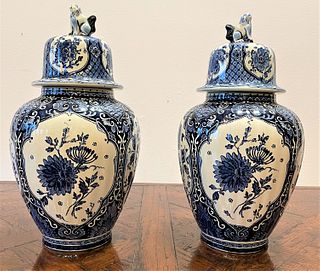 Pair Blue and White Delft Ginger Jars Holland Boch