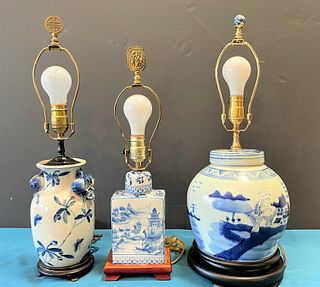 Collection 3 Blue & White Porcelain Lamps