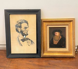 Oil Painting Signed Lazlo & Old Lincoln Print