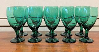 10 Mid Century Green Wine Glasses