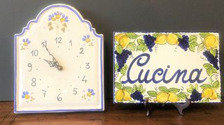 Italian Porcelain Clock and Cucina Sign