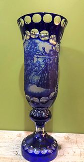 Cut Glass Tall Silhouette Cobalt Vase