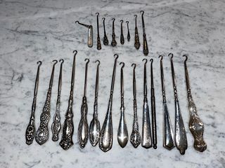 22 Mostly Sterling Silver Victorian Button Hooks