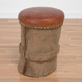 Tacked leather upholstered Wood Studio stool