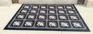 French Black Aubusson Petit Point Floral Rug