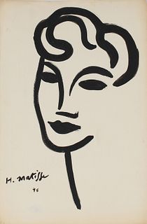 Signed "Matisse", Ink Portrait of a Woman