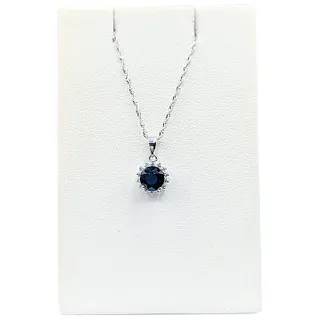 Delicate Sapphire & Diamond Halo Pendant Necklace