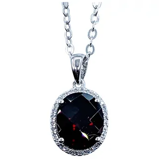 Deep Red Garnet and White Diamond Pendant Necklace