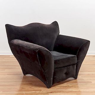 Art Deco style black velvet club chair