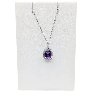 Delicate Amethyst & Diamond Halo Pendant Necklace