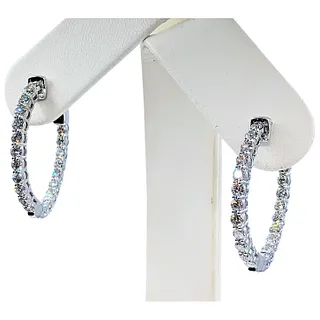 Diamond & White Gold Inside / Outside Hoop Earrings - Medium