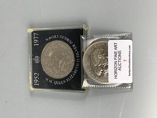 ELIZABETH.II (DG.REG FD) 1977 COIN AND HRH THE PRINCE OF WALES AND LADY DIANA SPENCER 1981 COIN