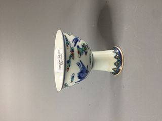 A CHINESE DOUCAI HIGH FOOT WINE CUP ,HAND PAINTED CRANE AND CLOUD,H 9CM