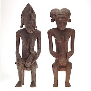 Pair Ivory Coast carved wood ancestor figures
