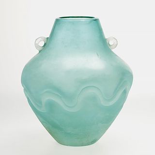 Large Livio Seguso blue scavo glass vase