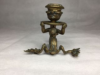 A BRASS CANDLE HOLDER ,H 10CM