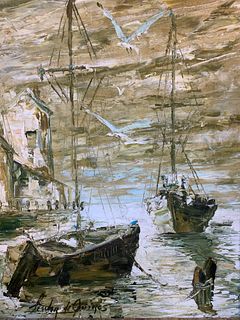 Lesver De Quiros (b.1983) Sailboats In The Calm