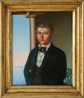 Joaquin Dominguez Becquer (1817-1879) Oil on Artist Board "Portrait of a Navy Seaman", 