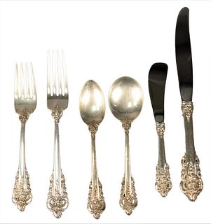 54 Piece Set of Wallace Sterling Grand Baroque, 47.48 t.oz. plus 26 weighted handles, along with 7.6 t.oz. of miscellaneous flatware.